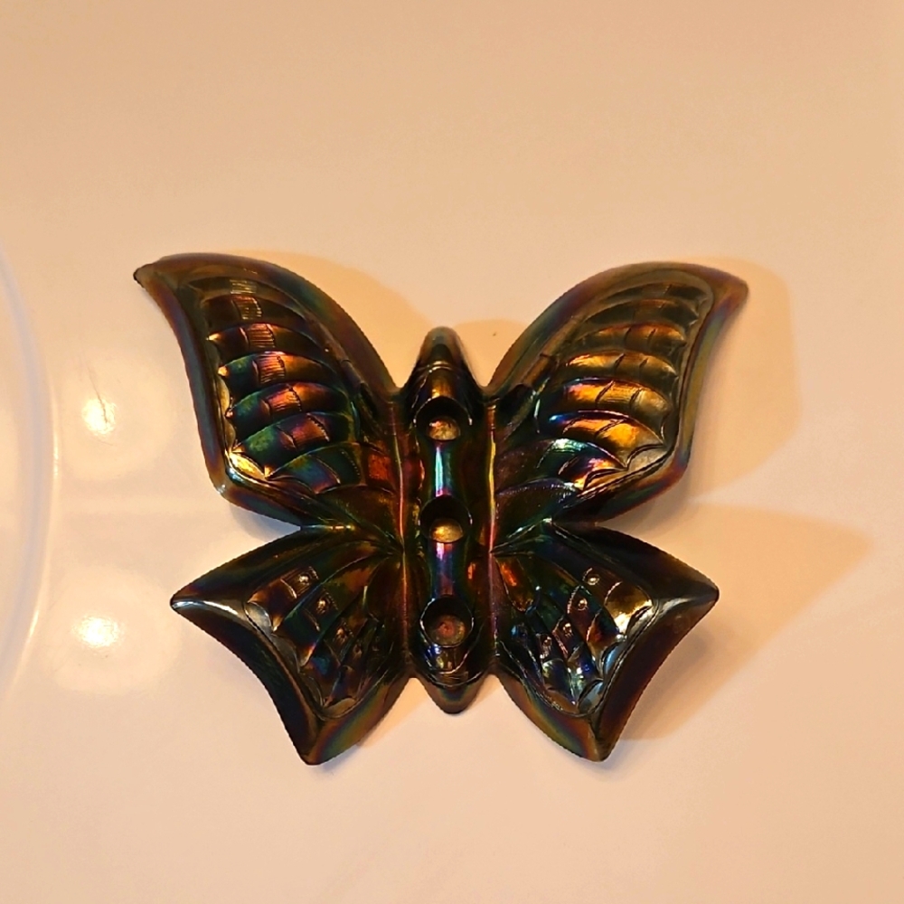 Amazing Carnival Glass Butterfly Art in Puple Abd Blue